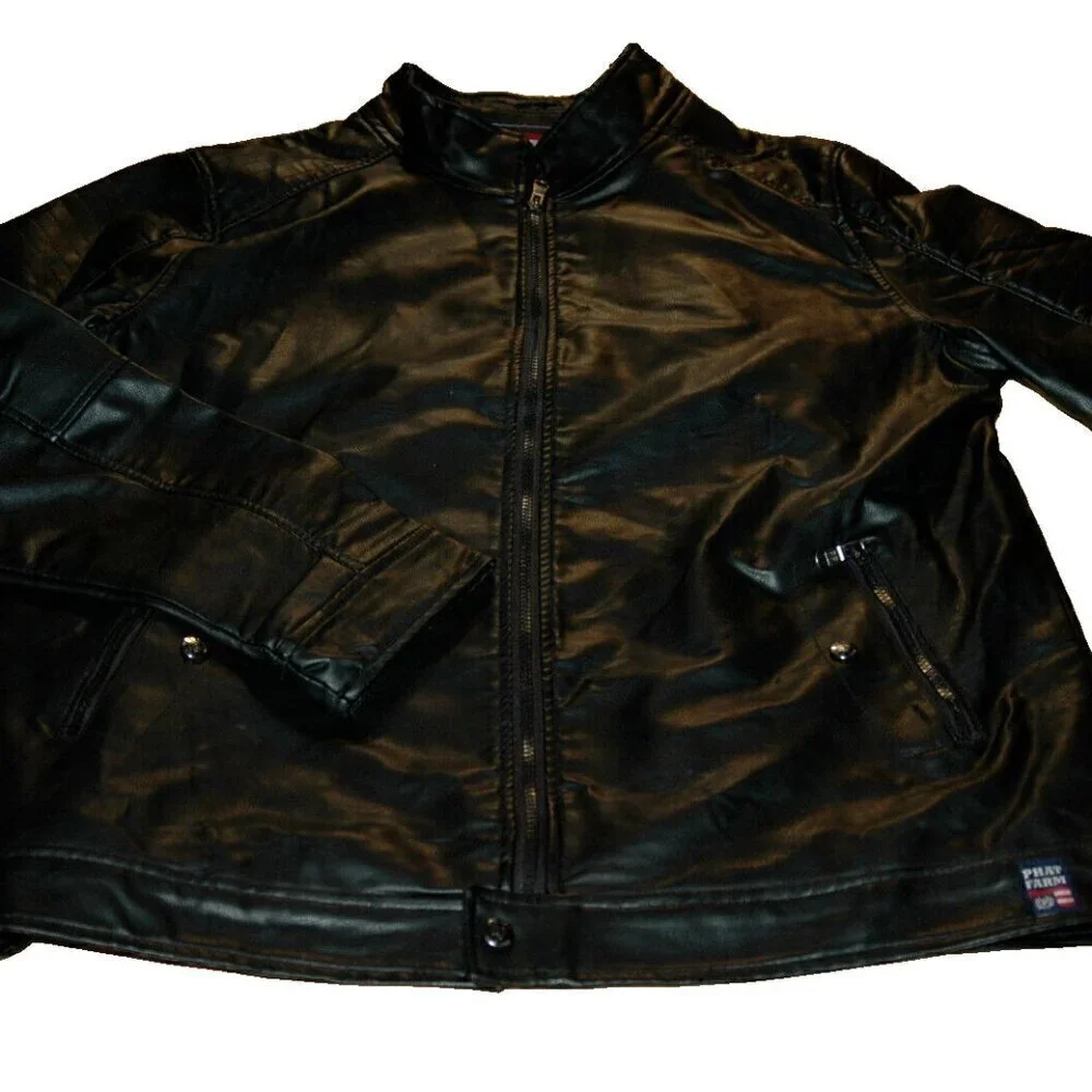 Phat Farm Men's Jacket Size L Black Moto Biker Racing